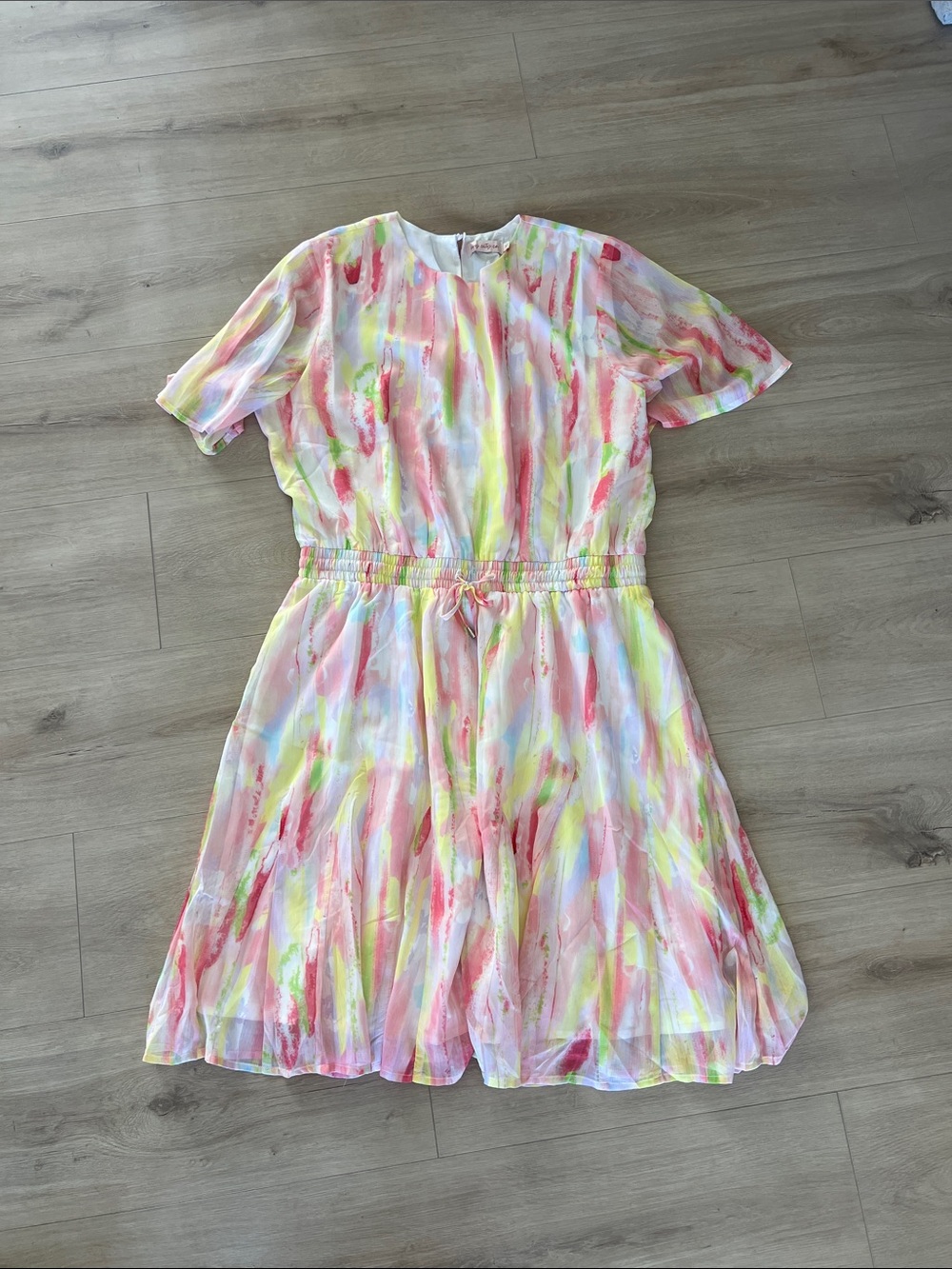 Ivy City Co women’s Watercolor Brushstroke Dress - White Pink Yellow Green